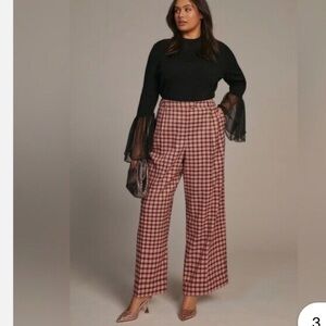 ANTHROPOLOGIE FRNCH Palmer Trousers Pink Tan Plaid Wide Leg High Rise NEW